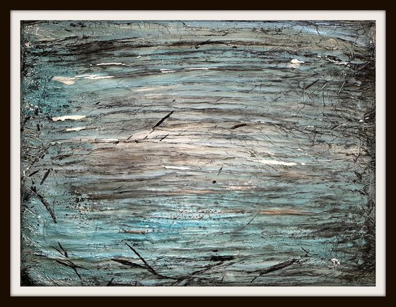 Old days on the lake (n.221) - abstract lakescape - 80 x 60 x 2,50 cm - ready to hang - acrylic painting on stretched canvas