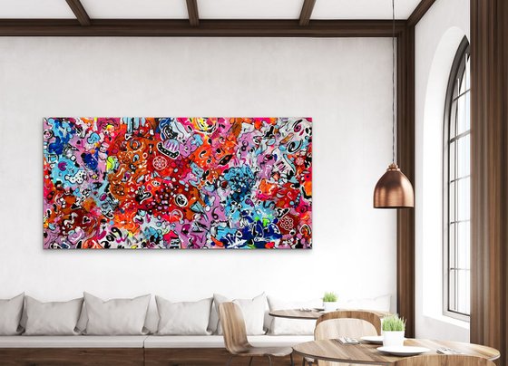 71''x 35''(180x90cm),Life in Colors 9, urban ,pop art ready to hang, colorful canvas art  - xxxl art - abstract art painting- extra large art- mixed media