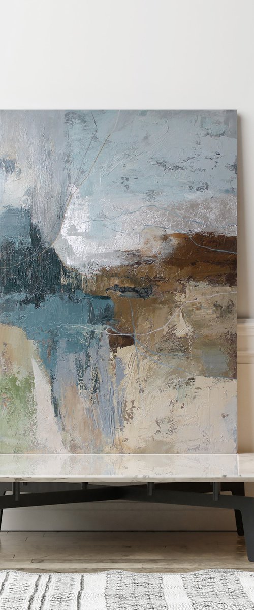 "Fall 2" Blue brown abstract acrylic art by Yana Sagan
