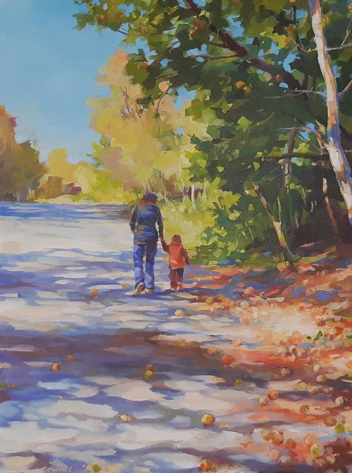 Autumn walk 2 (Childhood series) (18x24x1.5'') by Alexander Koltakov