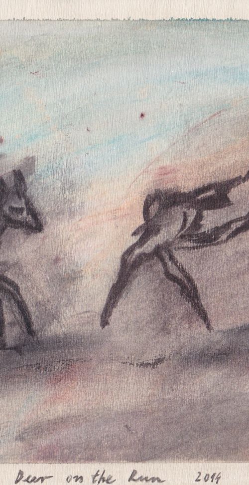 Deer on the Run, 2014, acrylic on paper, 18,8 x 23,1 cm by Alenka Koderman