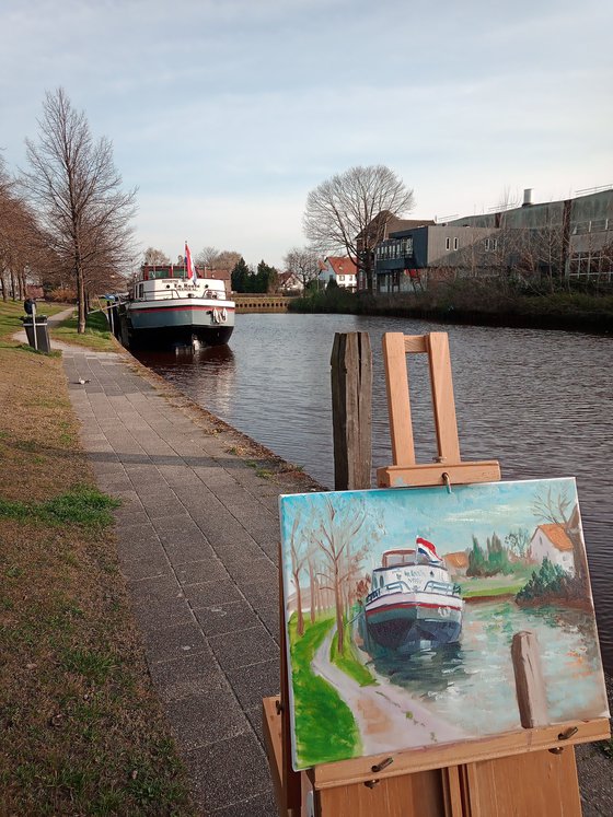 The barge in Coevorden. Plein Air