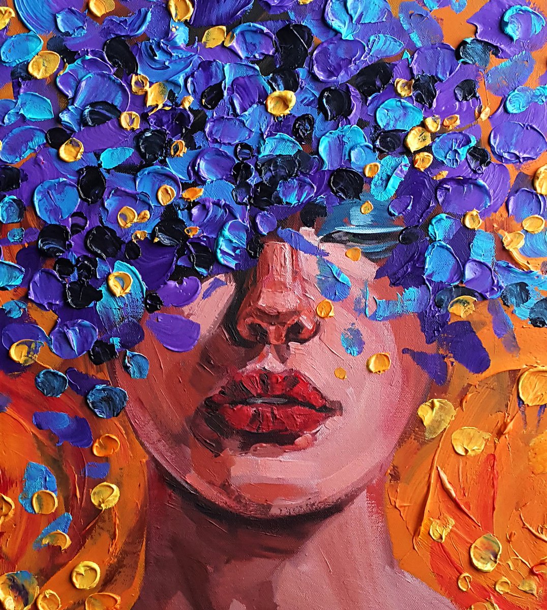 Abstract Portrait Acrylic Painting By Trayko Popov, 20 X 24", Warm Scents, Original Artwork