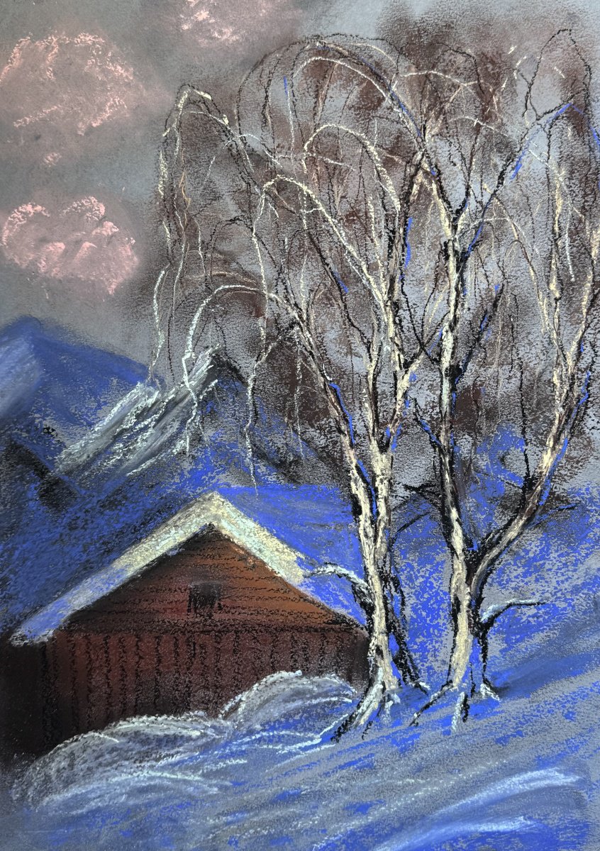 Impressionistic Pastel Drawing , Frost On The Birch By Yuliia Sharapova, 16 X 20, Artwork For Sale On Artfinder