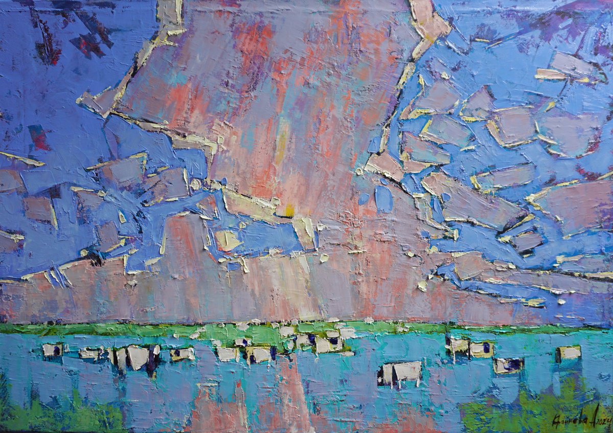 Impressionistic Landscape Oil Painting By Anastasiia Kraineva (Masniuk), 39 X 28, Rivers Of Milk, Original Artwork