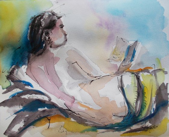 The Perfect Evening-  Woman Watercolor Painting