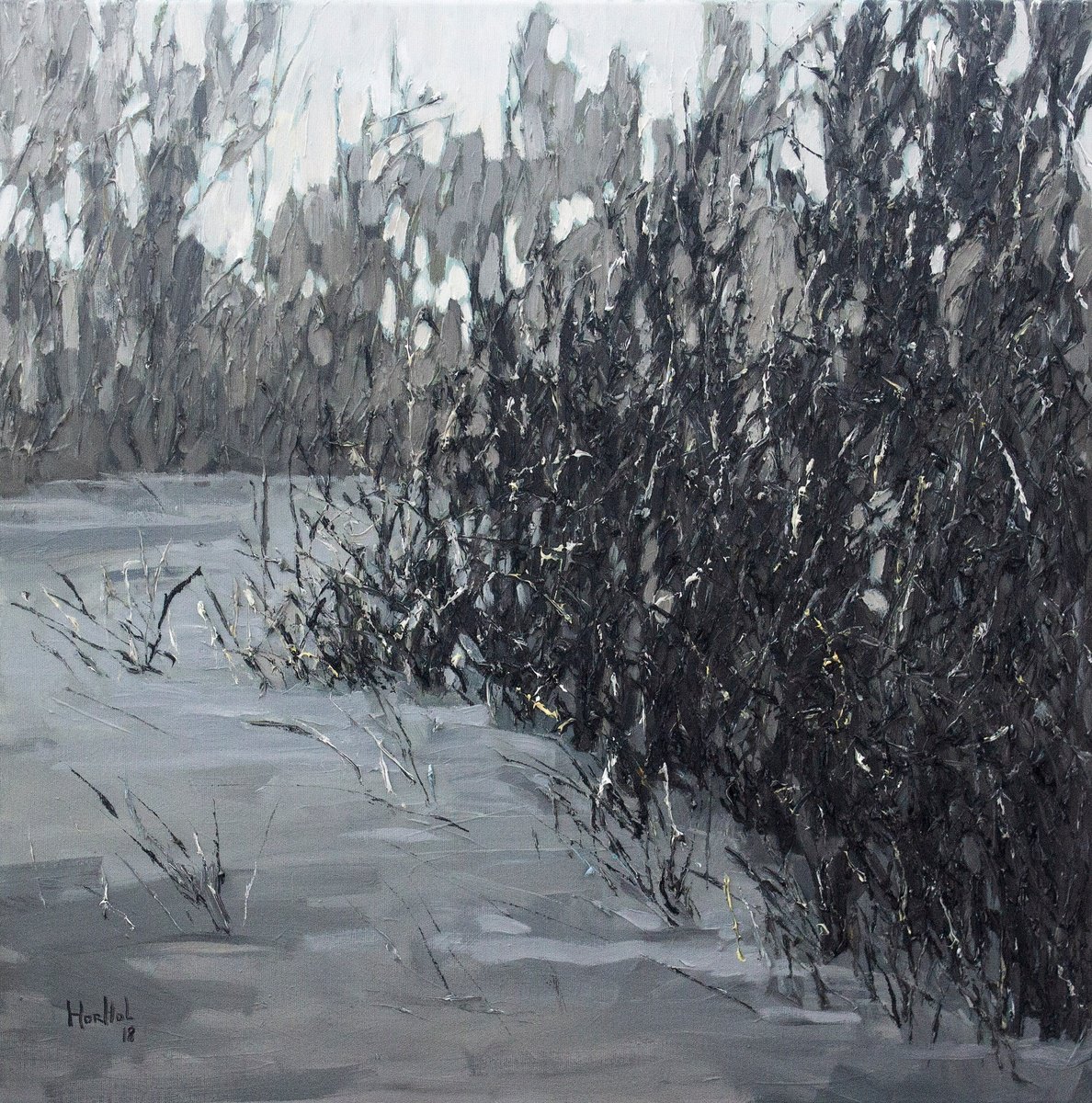 Expressive Landscape Oil Painting By Olena Horhol, 24 X 24", Gray, Original Artwork