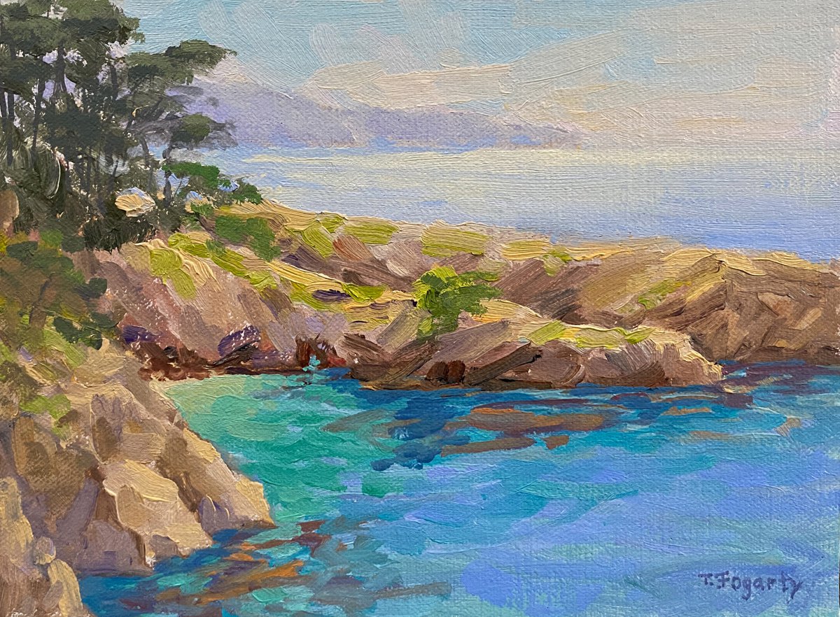 Impressionistic Landscape Oil Painting By Tatyana Fogarty, 8 X 6", Emerald Blue Of China Cove, Point Lobos, Original Artwork