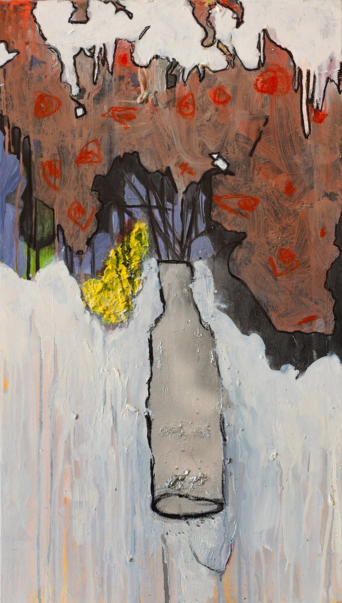 Expressive Still Life Oil Painting By Bohdan Katolyk, 16 X 28, After The Flowers, Original Artwork