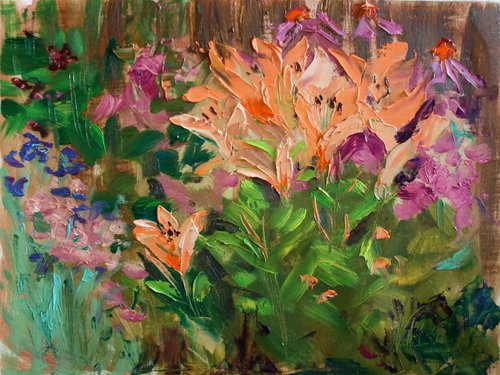 Lilies in the garden I /  ORIGINAL OIL PAINTING by Salana Art Gallery