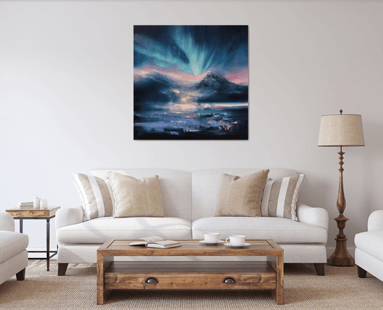 "Northern Lights.Aurora"100x100cm large original painting