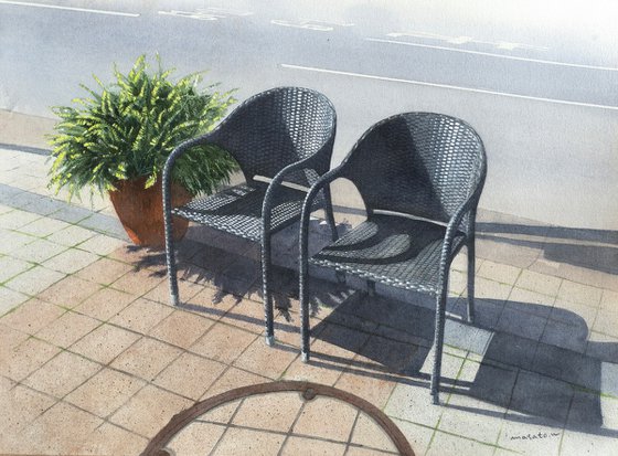 Two Chairs in Sunlight - Watercolor Painting