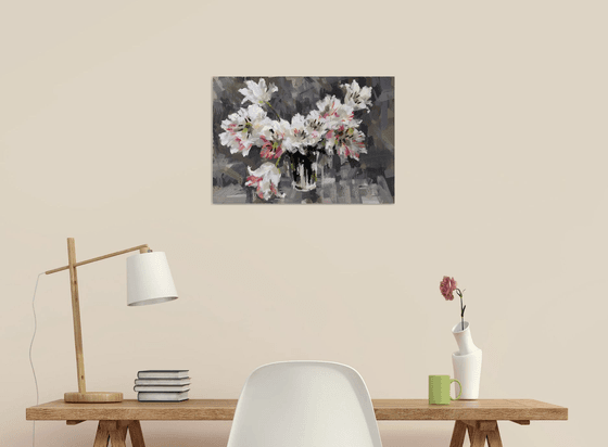 white spring tulips. One of a kind, original painting, handmade work, gift.