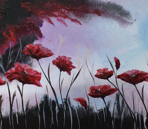 Red poppies under a blue sky by Marja Brown