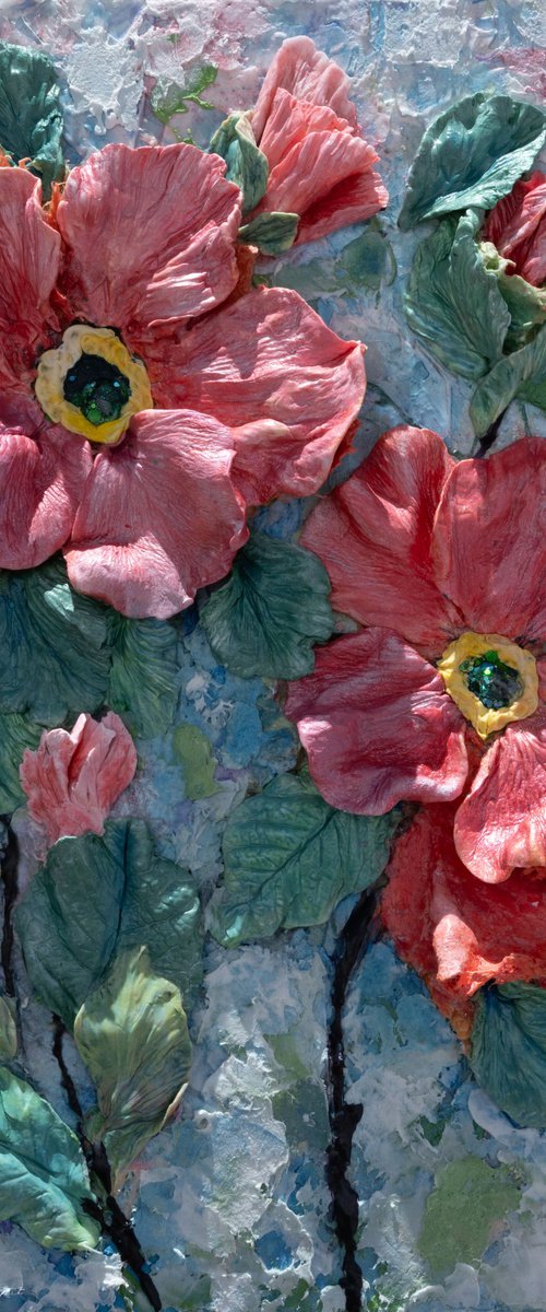 Coral Bloom Sculptural Floral Relief by Lena Owens at OLena Art
