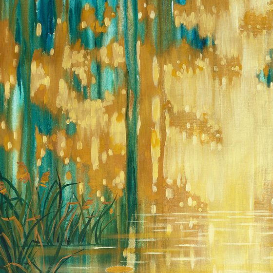 Golden-emerald forest pond