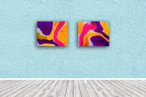 "Flow With Me Series" - Original Diptych, Abstract PMS Fluid Acrylic Paintings Series - 40" x 16"