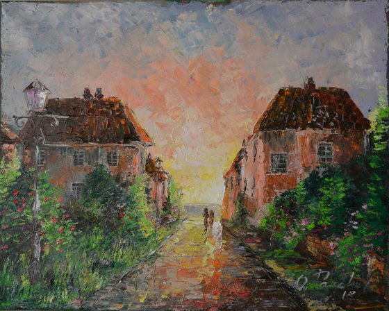 Original oil painting ,, Sunset in Somerset"
