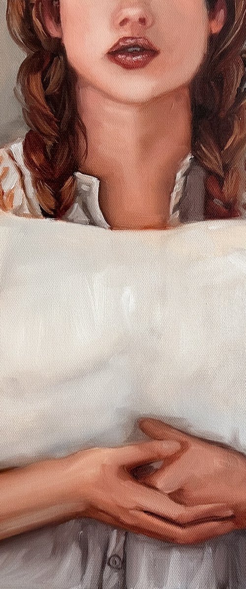 Redhead Girl with Pillow by Daria Gerasimova