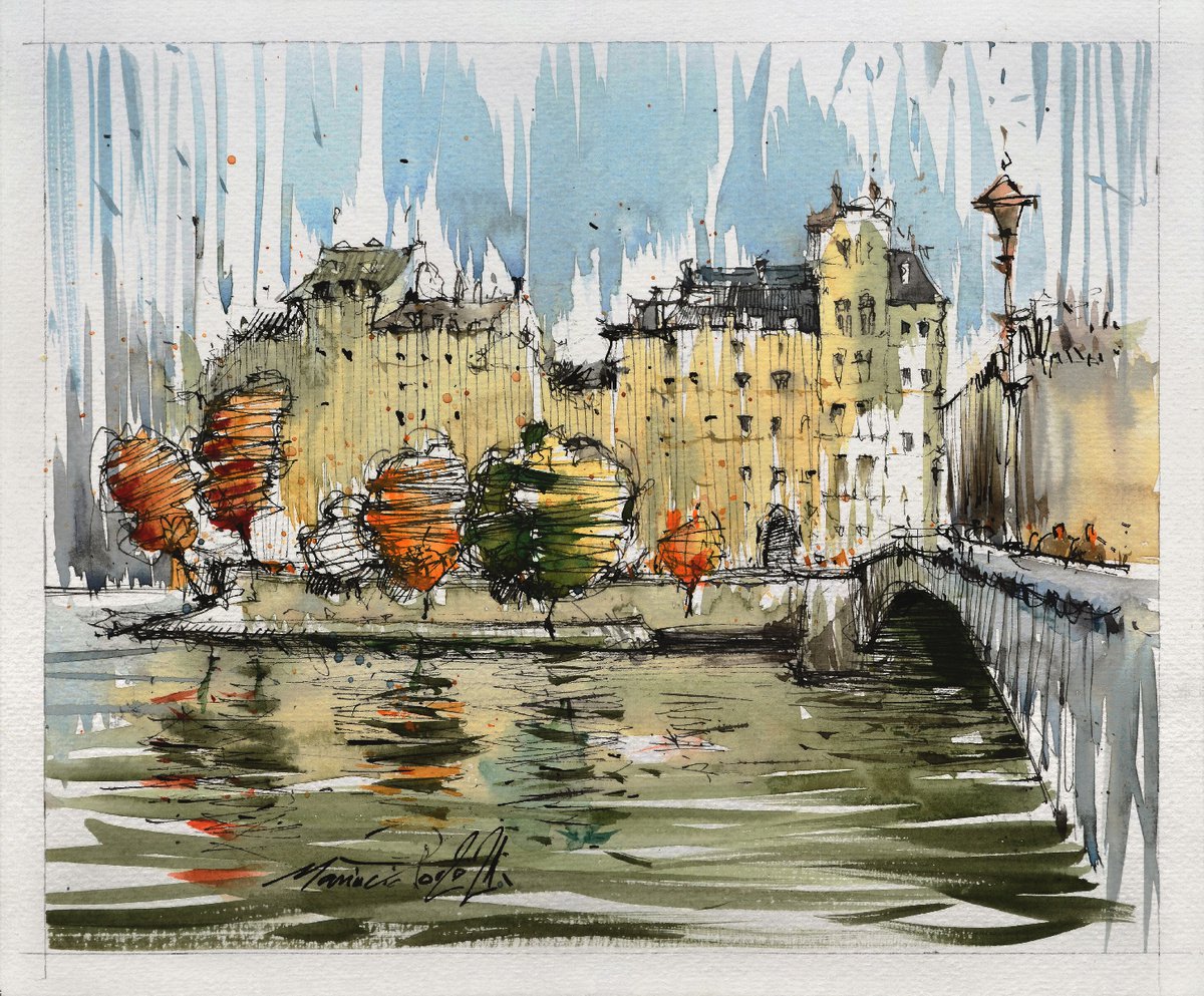 paris ink and watercolor urbansketch painting by Marin Victor