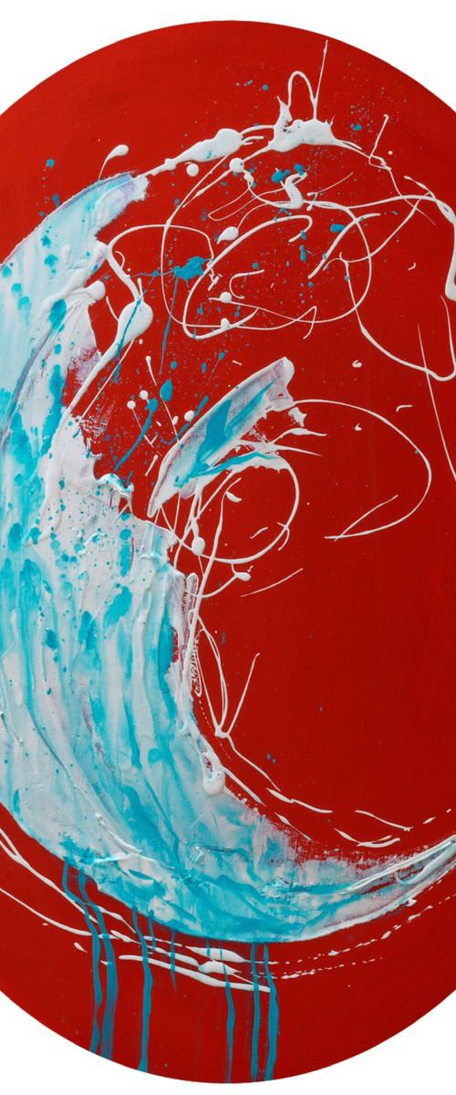 Sea wave on red, abstraction by Anna Onikiienko