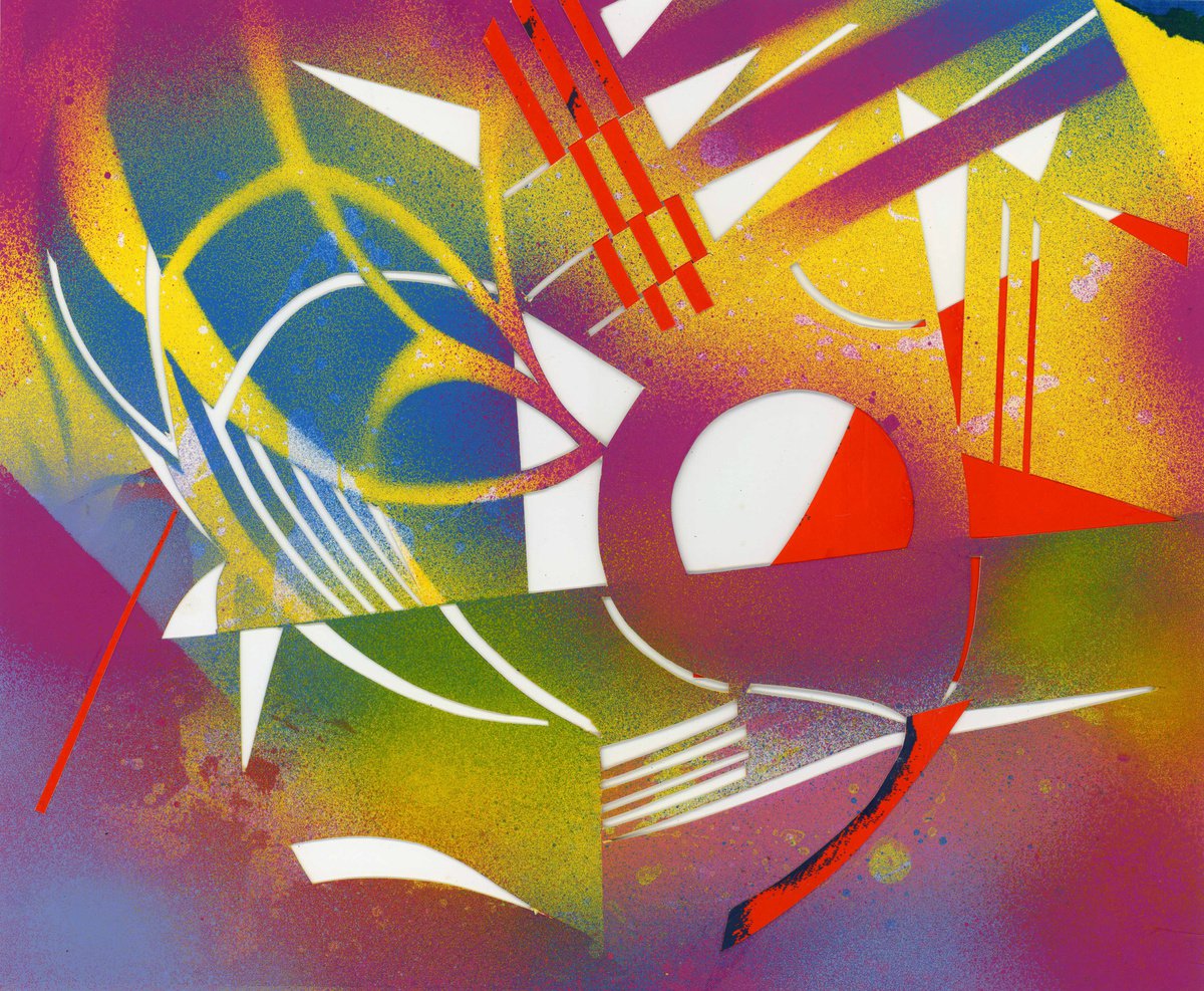 Geometric Abstract Collage By Alfred Ng, 12 X 10, Intertwined With Reds, Original Artwork