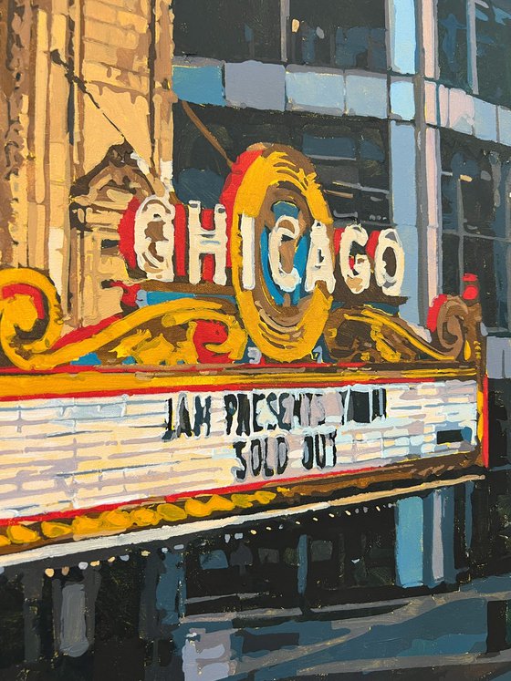 Chicago theater at dusk