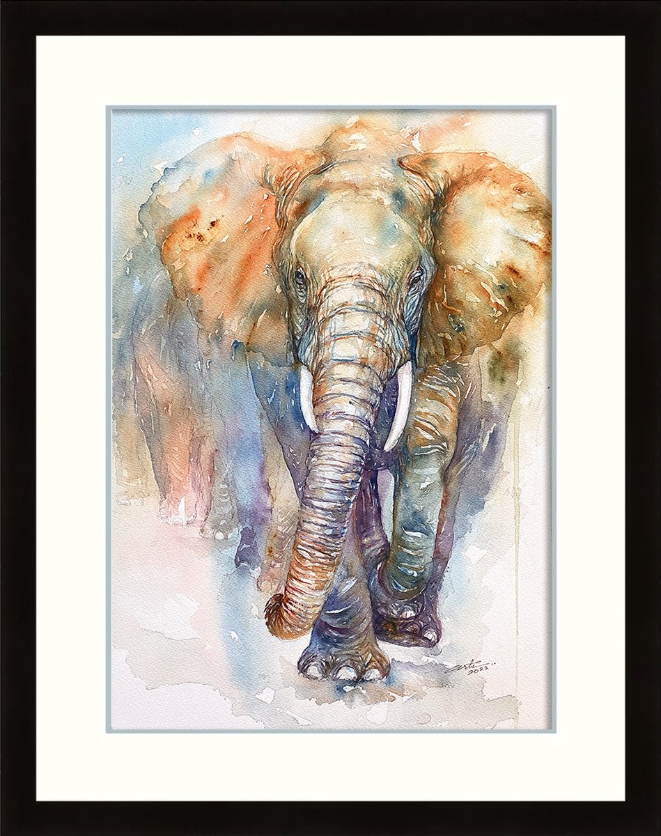Impressionistic Animal Watercolour By Arti Chauhan, 13 X 17, King Kobe_Elephant, Original Artwork