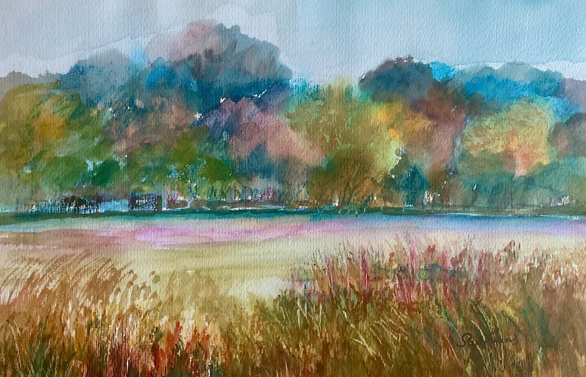 Impressionistic Landscape Watercolour By Samantha Adams, 13 X 8", Beneath Penselwood, Somerset, Original Artwork