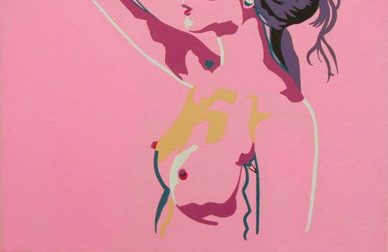 Female Nude Original Acrylic Painting Standing Nude In Bubble Gum Pink