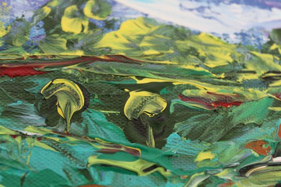 The hillside walk , 2018 - Landscape Impressionistic Palette Knife Impasto Painting on Canvas Board
