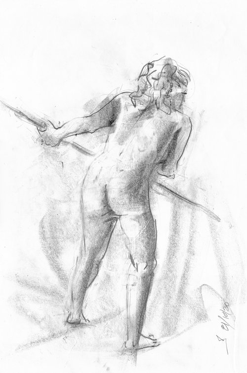 Nude w javelin back, profile  untitled by Gordon T.