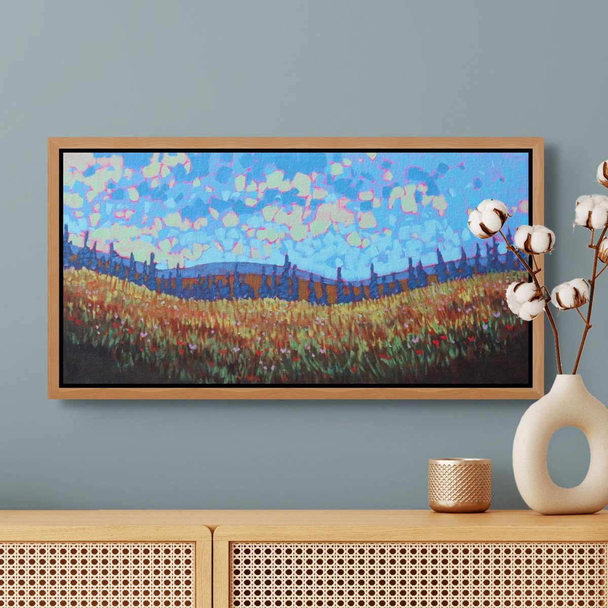 Impressionistic Landscape Acrylic Painting By Sage Mountain Studio, 24 X 12", Along The Ridgeline, Original Artwork
