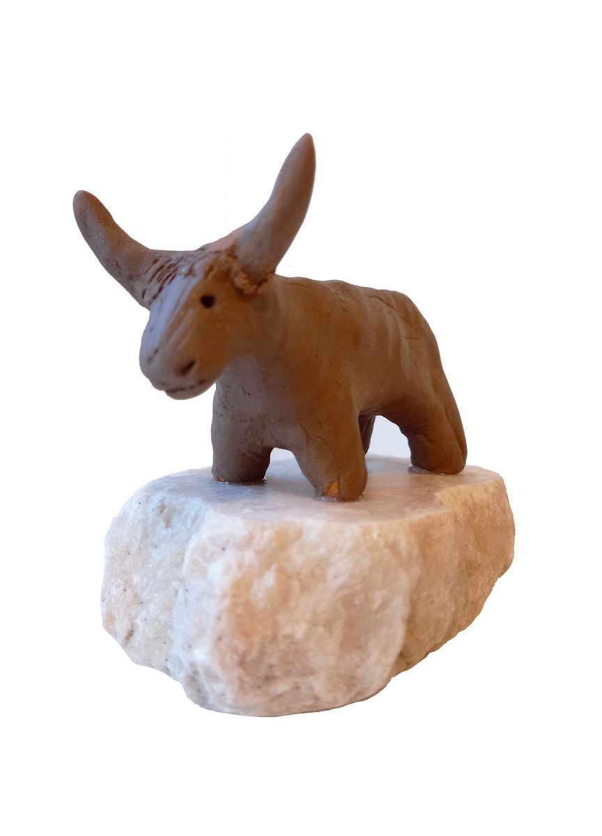 Impressionistic Animal Clay Sculpture By Rasho Mitev, 4 X 4", "Father Ox", Original Artwork