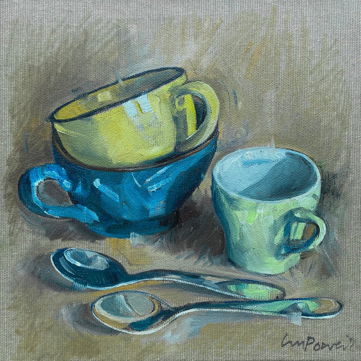 Cups And Spoons By Luci Power, 8 X 8, Artwork For Sale On Artfinder