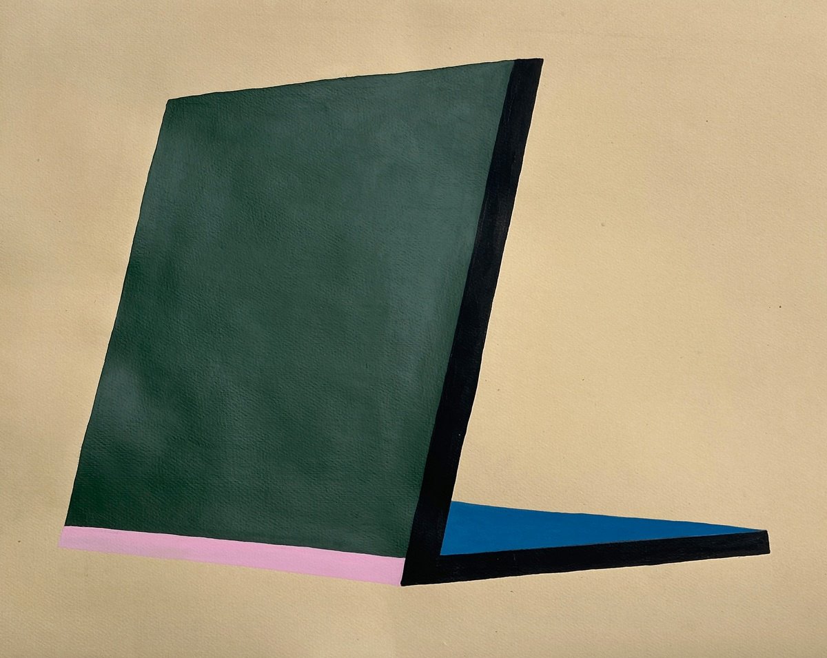 Geometric Abstract Painting By Amanda Andersen, 20 X 16, Brutalist Green Tablet, Original Artwork