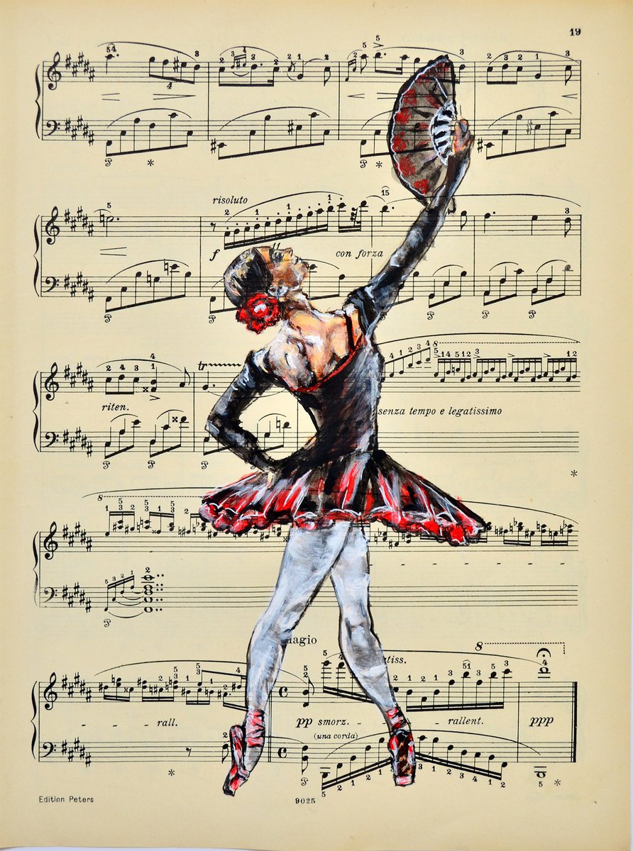 Ballerina XL- Vintage Music Page, GIFT idea by Misty Lady - M. Nierobisz