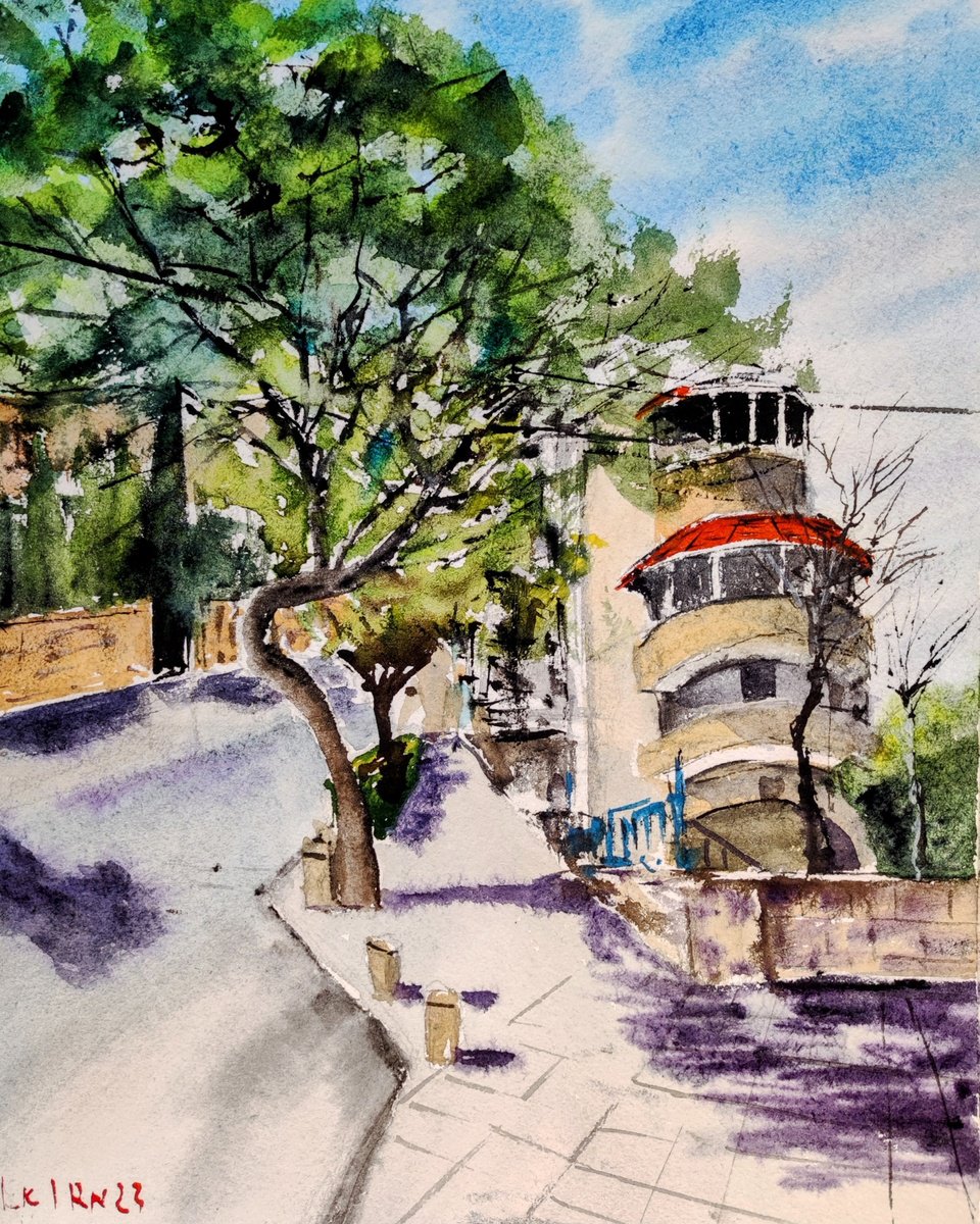 Impressionistic Cityscapes Watercolour By Leonid Kirnus, 11 X 15", Old House In Haifa. Haifa., Original Artwork