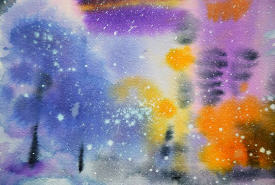 Winter New York Painting, Snowy Central Park Watercolour Art, Abstract Cityscape