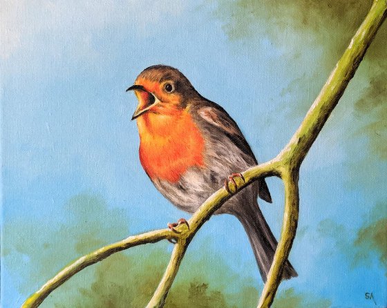 "Robin II"   Original Oil Painting (Framed)