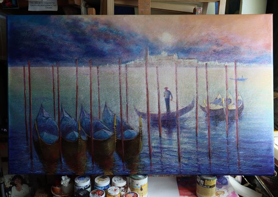 Venetian Golden Gondolas: linen, oil