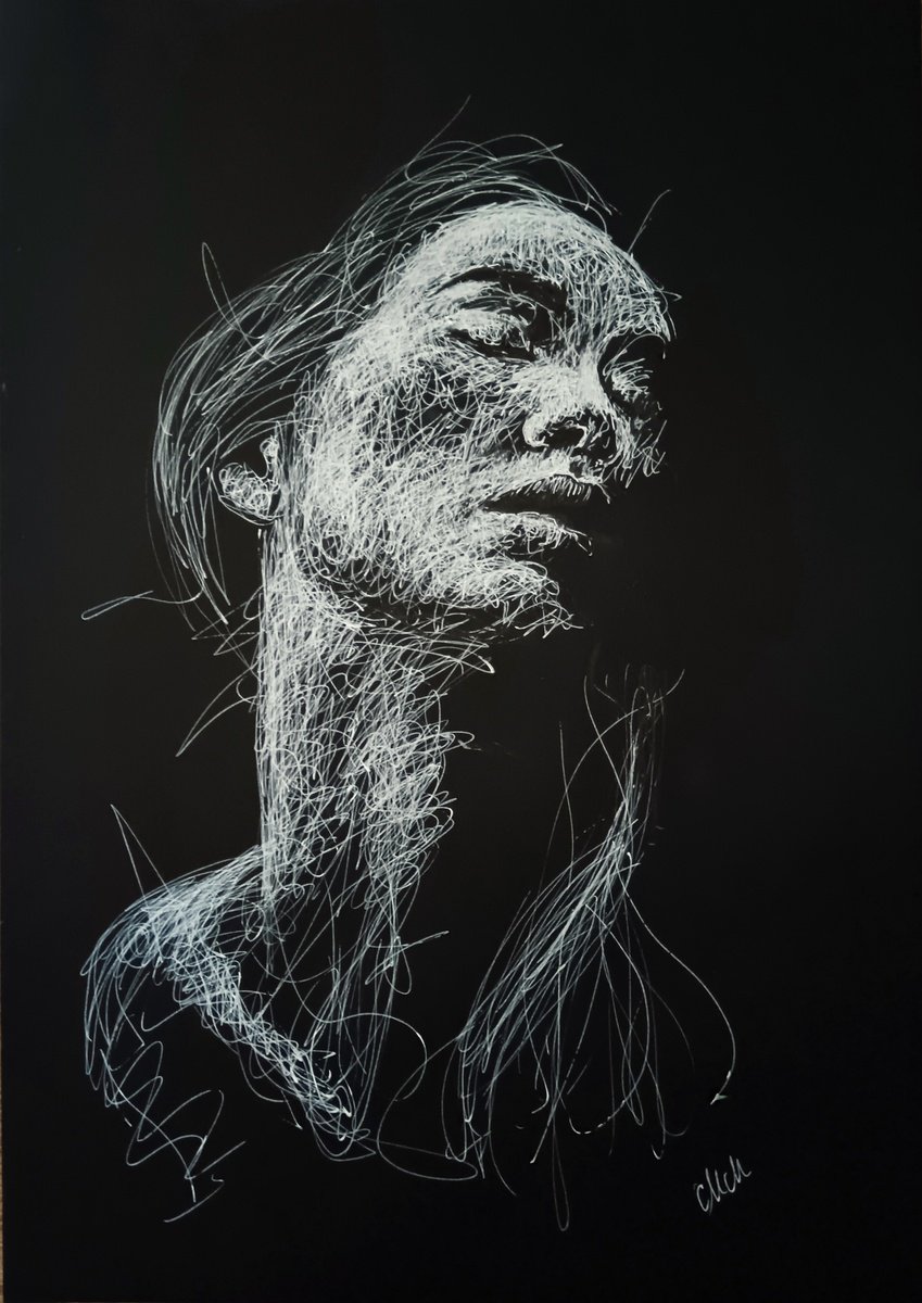 Urban And Pop Portrait Drawing By Mateja Marinko, 14 X 20", Portrait Passion Iii, Original Artwork