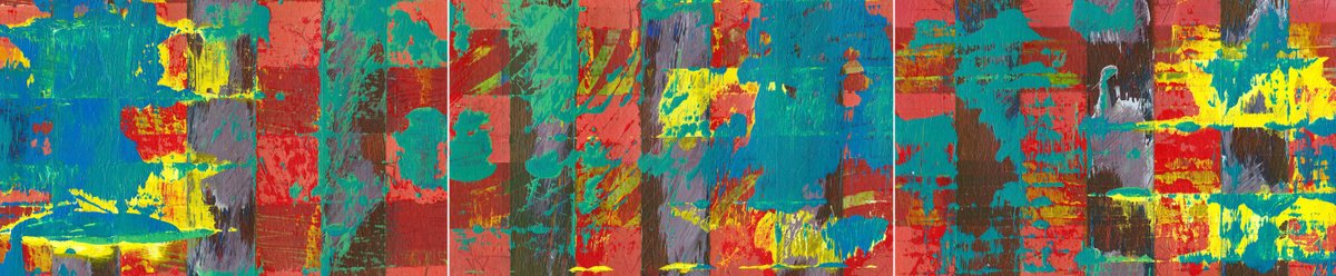 Organic Abstract Acrylic Painting By Adam Grose Ma Pgce, 19 X 4, Changing Landscape (Tryptich), Original Artwork