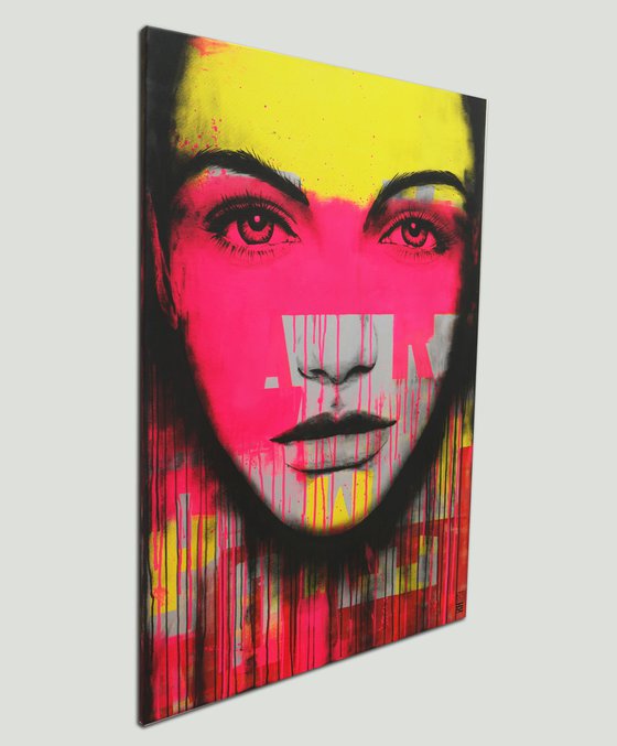 Bright Eyes - Portrait - Pop Art Girl Painting - Neon Pink - Ronald Hunter - 7N