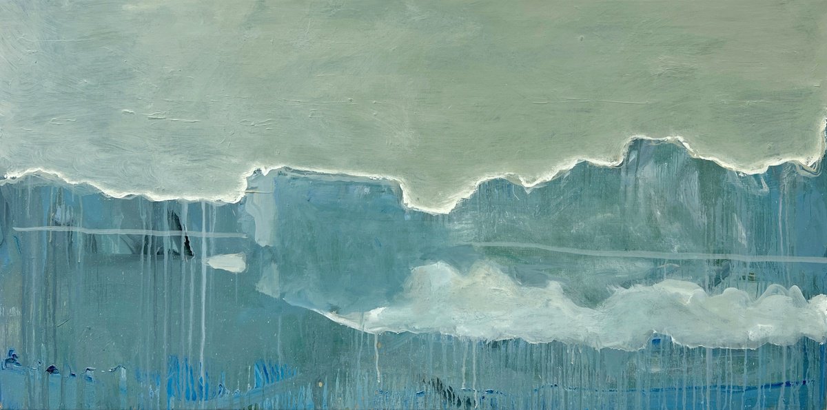 Abstract Landscape Oil Painting By Zakhar Shevchuk, 47 X 24", Smoke On The Water, Original Artwork