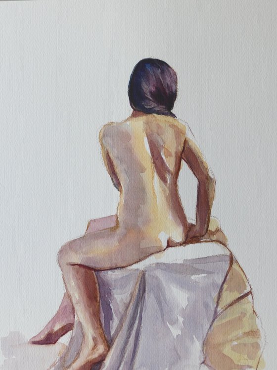 Seated female nude back study