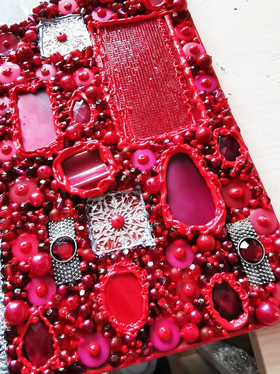 Decisive leap. A white racehorse