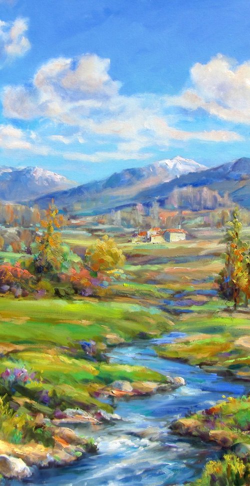 Mountain Stream Landscape  | Peaceful Mountain Wall Art by Jose Moran Vazquez