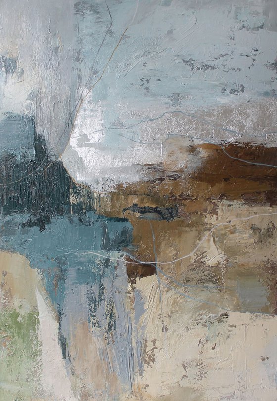 "Fall 2" Blue brown abstract acrylic art