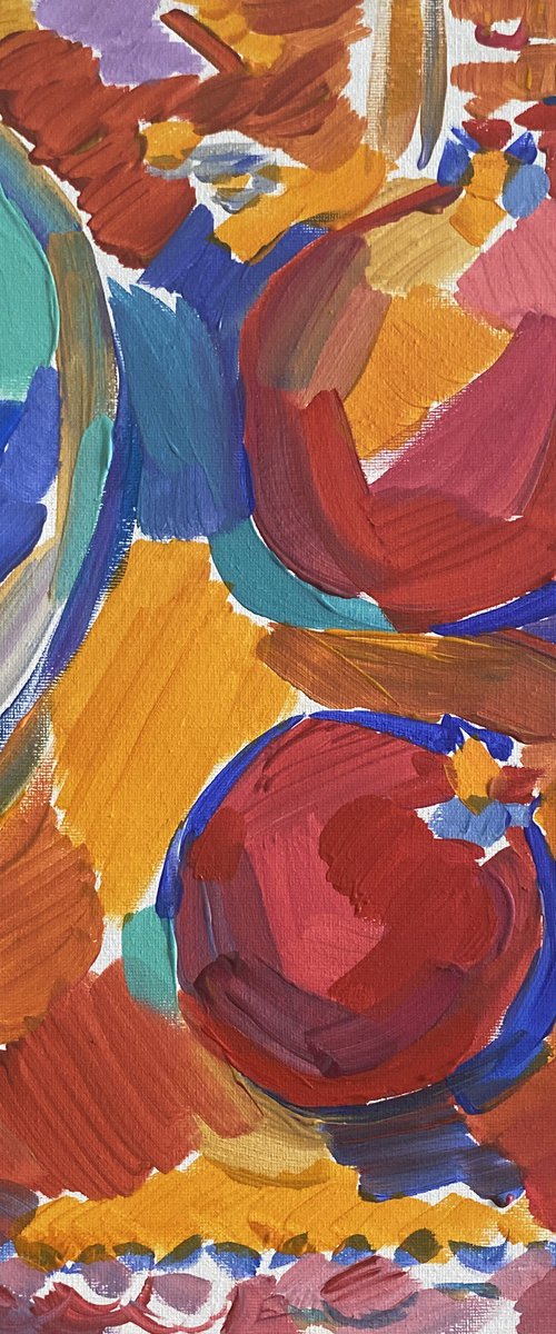 Pomegranates on an Oriental Rug by Ariela Stem